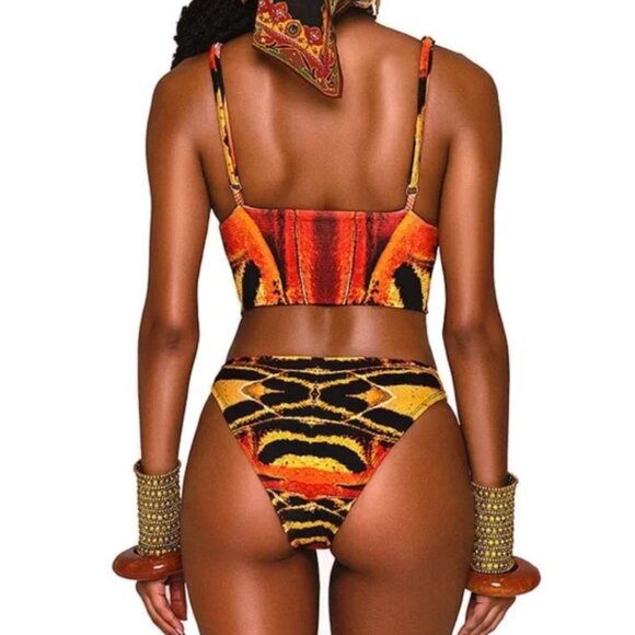 NEW BFYNE Swim Amila Top and Bikini Bottom Orange Black Animal Print 3476 - Picture 3 of 9